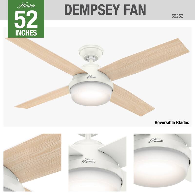Hunter Fan Dempsey Collection Matte Black Metal and Glass Ceiling Fan with 4 Reversible Blackened Oak/Dark Walnut Blades