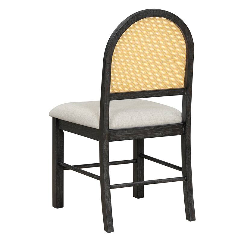 Farmhouse Dining Table Set with Padded Seat Chairs for 6, 59.8" Rectangular Dining Table with 6 Rattan Chairs