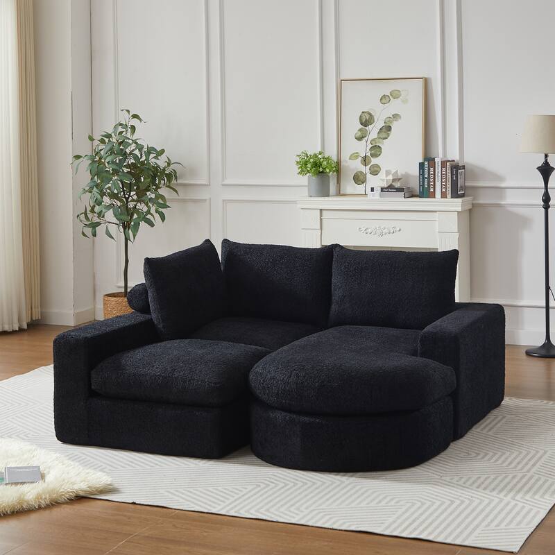 Curved Sectional Sofa with L-Shape Chaise, Chenille Upholstered Boneless Cloud Sofa, Modular 4 Seat Corner Sofa with Cushions