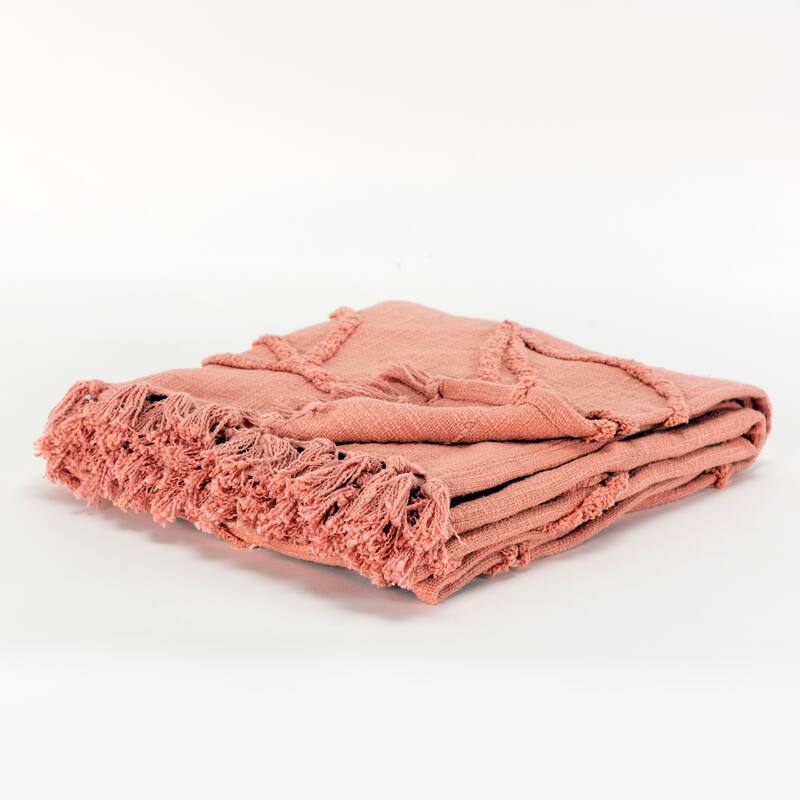 Rizzy Home Vining Botanical Textured Cotton Throw - Coral