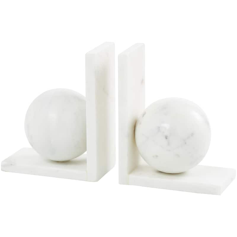 Marble Geometric Sleek Orb Decorative Bookends with L- Shaped Bases - Set of 2 White, Black, Gray - Roche River Decor