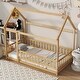 preview thumbnail 3 of 9, Twin Size Wooden Floor Bed with Roof Frame and Safety Guardrails, Natural
