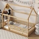 preview thumbnail 3 of 15, Twin Size Wooden House Floor Bed with Roof Frame, Safety Guardrails, Natural