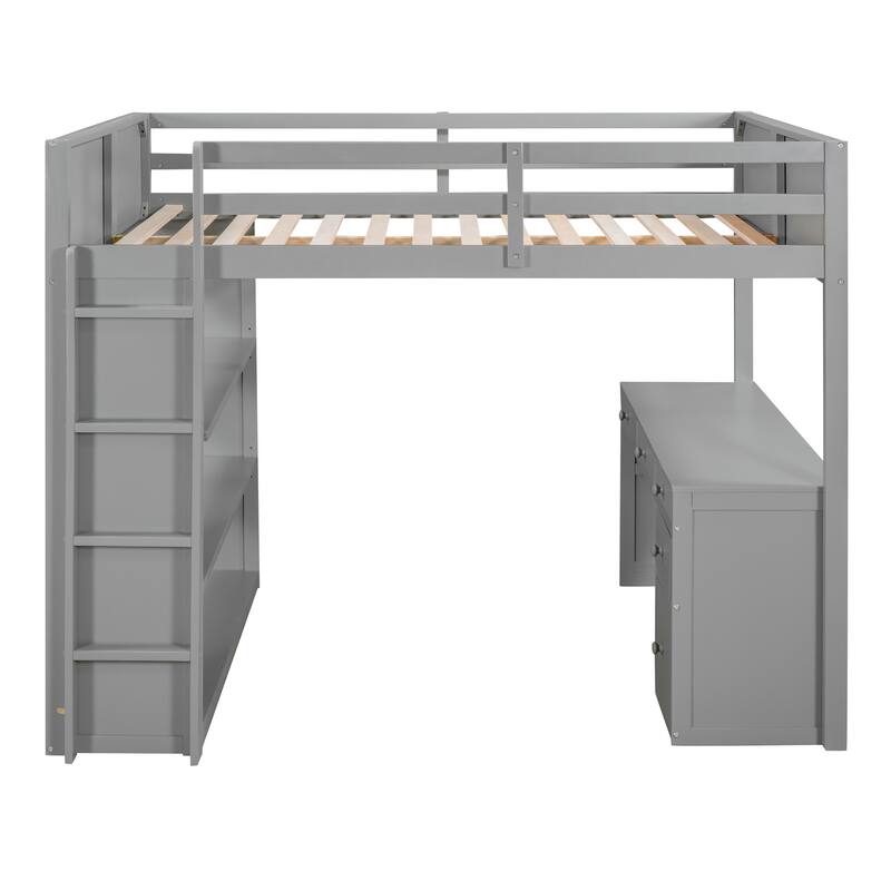 Multi-Functional Twin/Full Loft Bed with Ladder, 5 Drawers, and Shelves - Ideal for Bedrooms & Dorms
