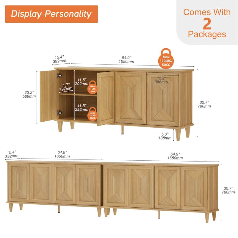 Large Buffet Cabinet with Handcrafted Pop-Up Doors for Dining Room