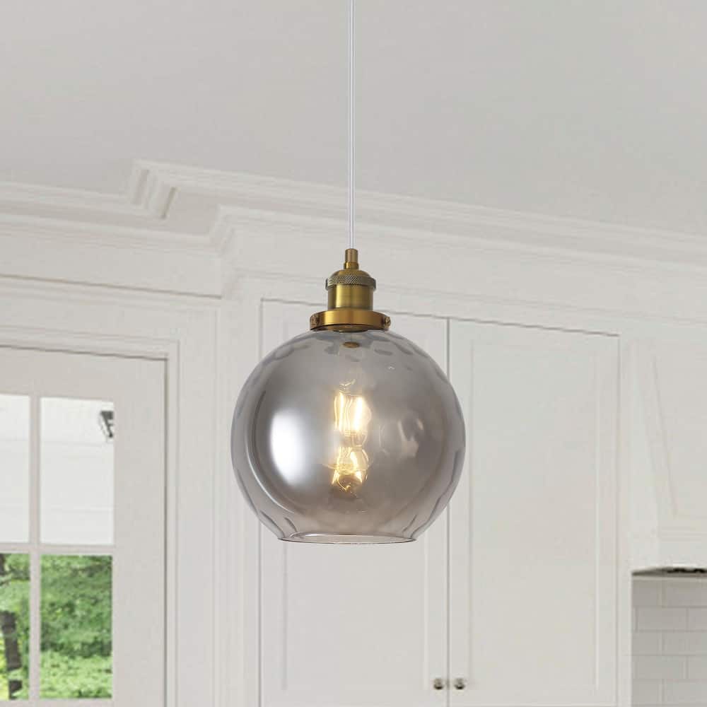 1-Light Glam Modern Metal Hanging Foyer Pendant Light with Glass Shade for Kitchen Island