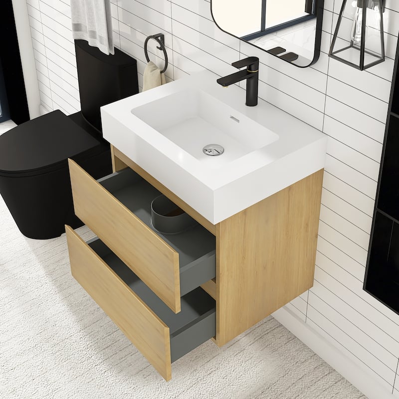 Floating Bathroom Vanity with Solid Surface Top