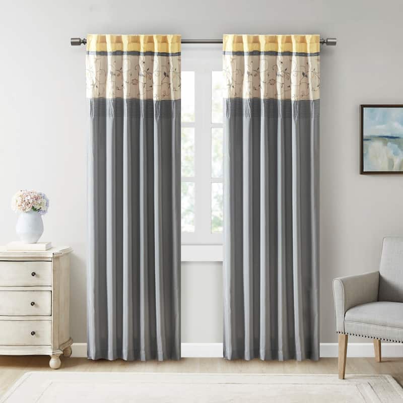 Madison Park Belle Embroidered Window Curtain Panel - Yellow