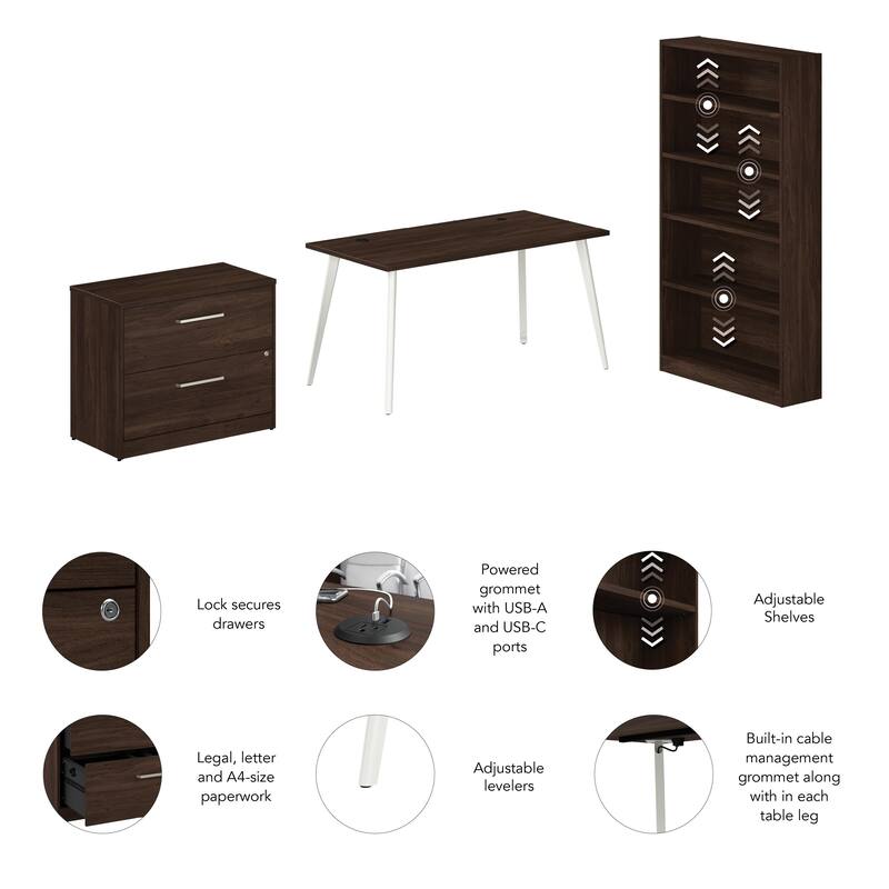 Bush Business Furniture Vista 60W Desk with File Cabinet, Bookcase