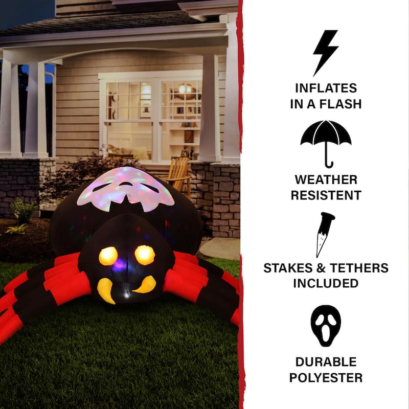 Haunted Hill Farm 6-Ft. Wide Prelit Inflatable Spider with Disco Lights