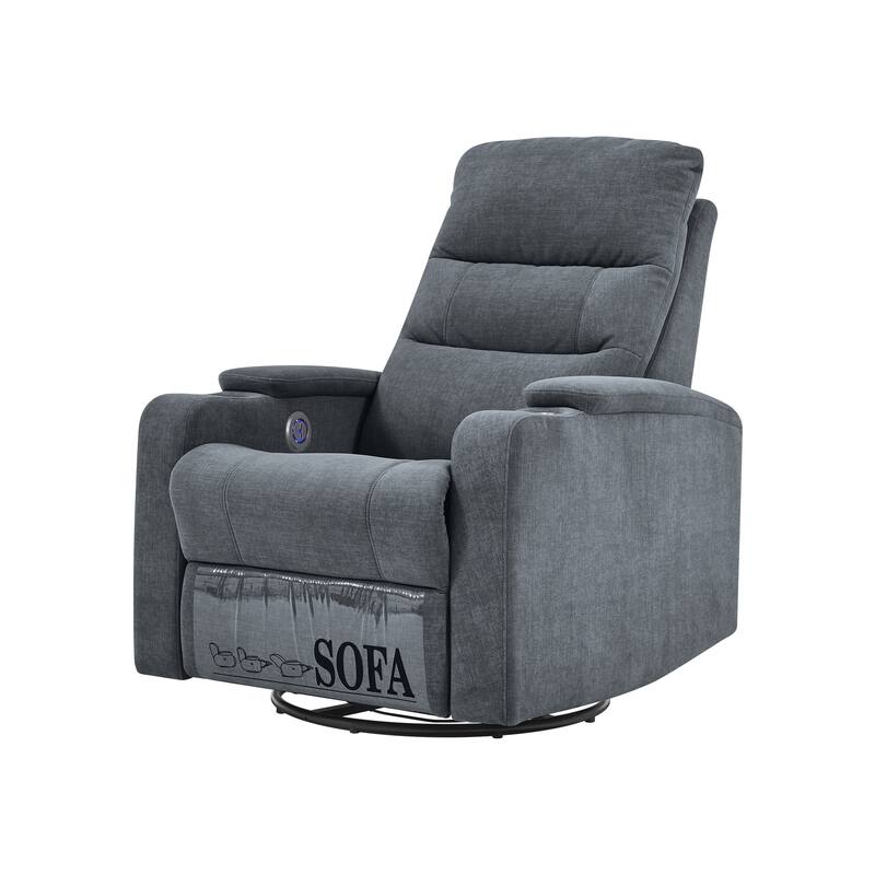 Swivel Rocking Recliner Sofa Chair With USB Charge Port & Cup Holder
