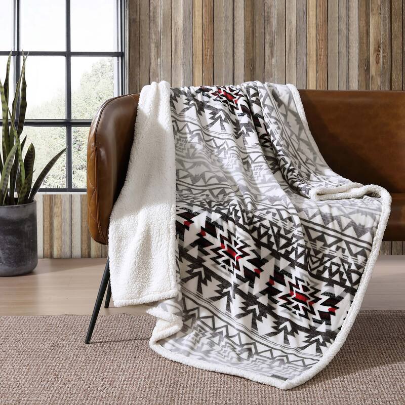 Eddie Bauer Clyde Hill Stripe Ultra Soft Plush Sherpa Throw Blanket