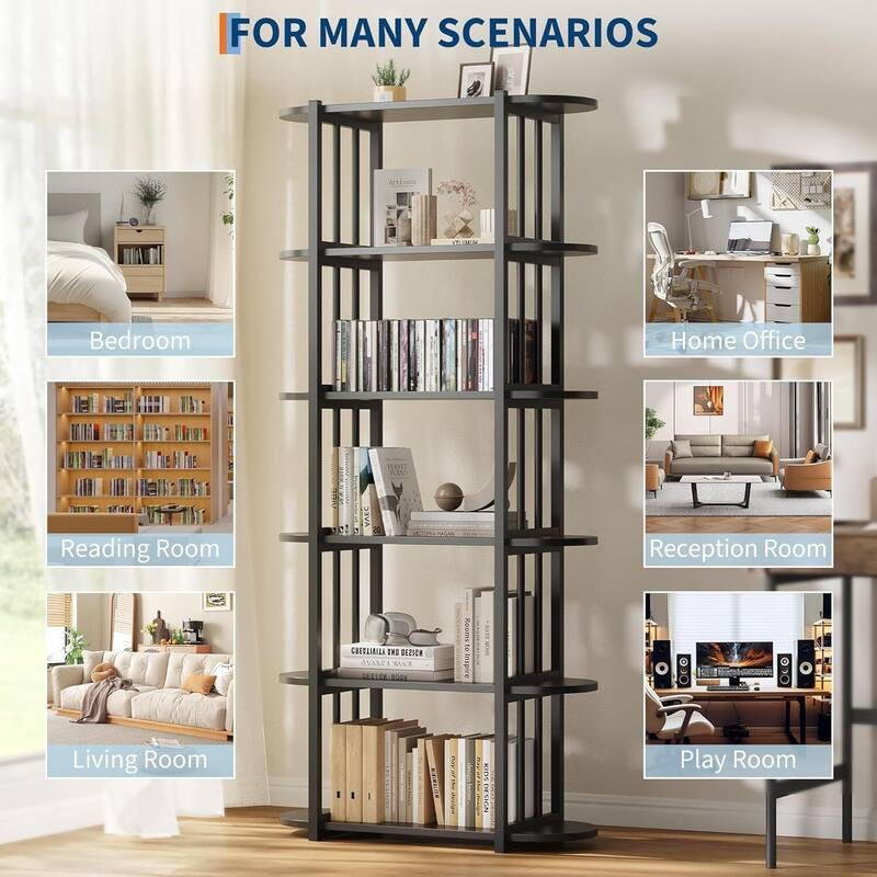 6 Tier 71" Freestanding Open Storage Industrial Bookshelf, Bookcase for Bedroom, Living Room