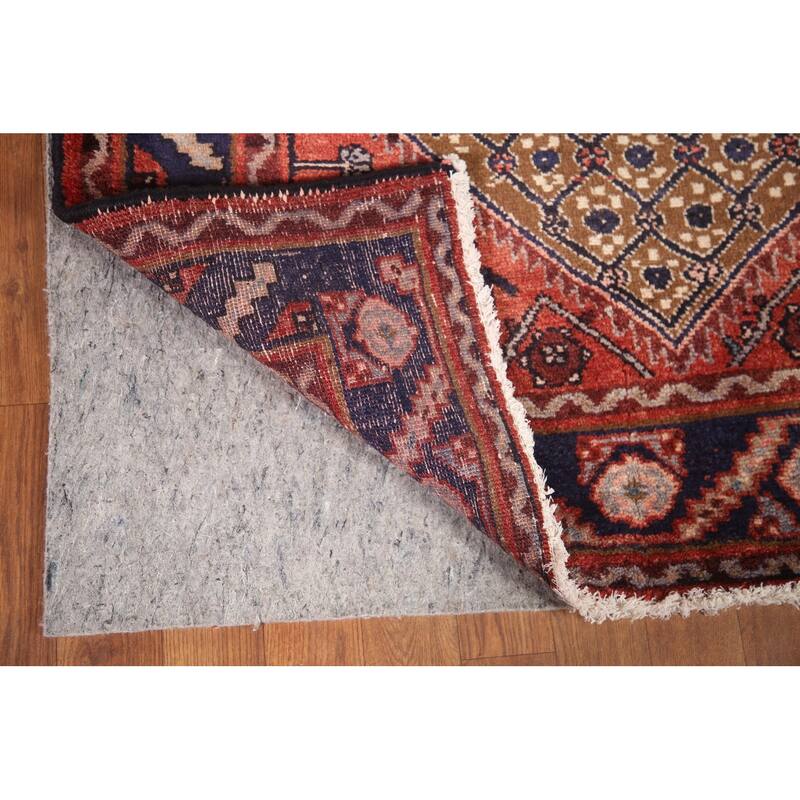 Hand Knotted Oriental 100% Wool Carpet Traditional Geometric Brown Koliaei Runner Rug - 9' 4'' X 3' 9''