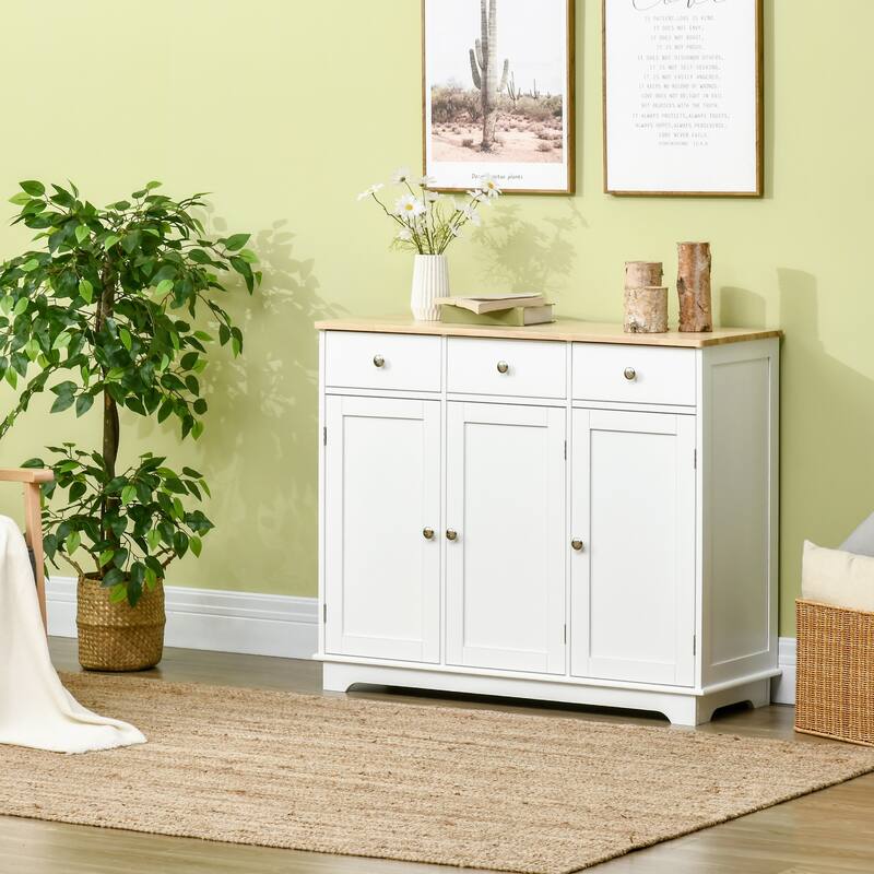 Buffet Cabinet Coffee Bar Cabinet with Wood Countertop, Kitchen Storage Cabinet with Adjustable Shelves
