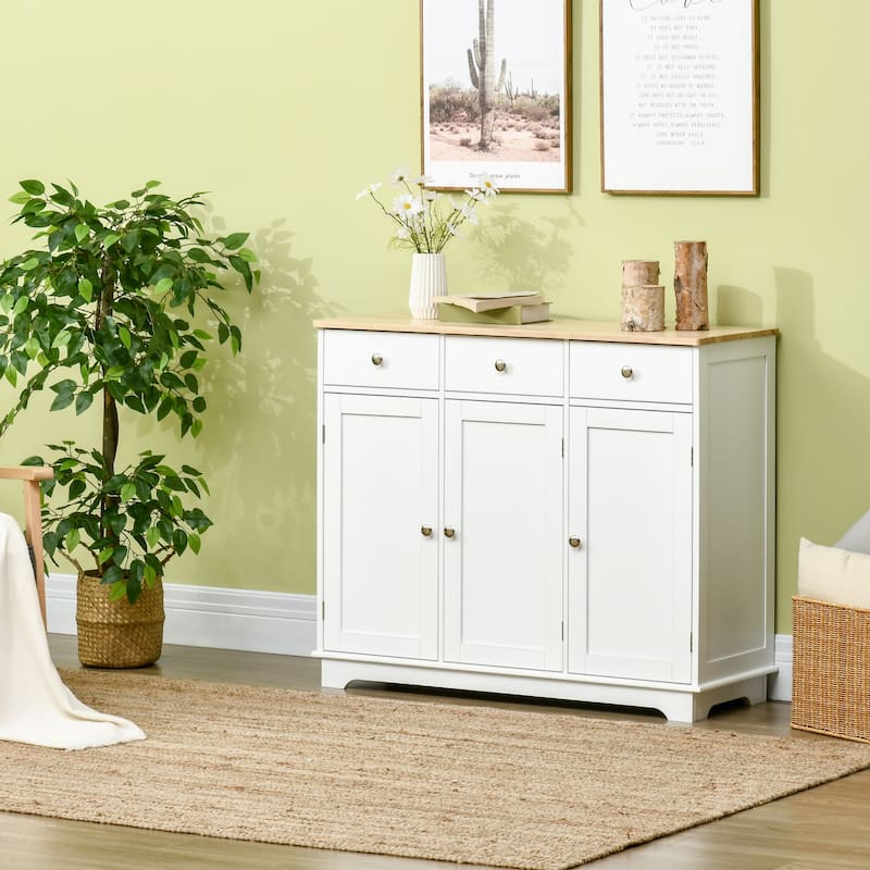 Sideboard with Solid Wood Countertop, Modern Kitchen Storage Cabinet, Coffee Bar Cabinet with 3 Drawers