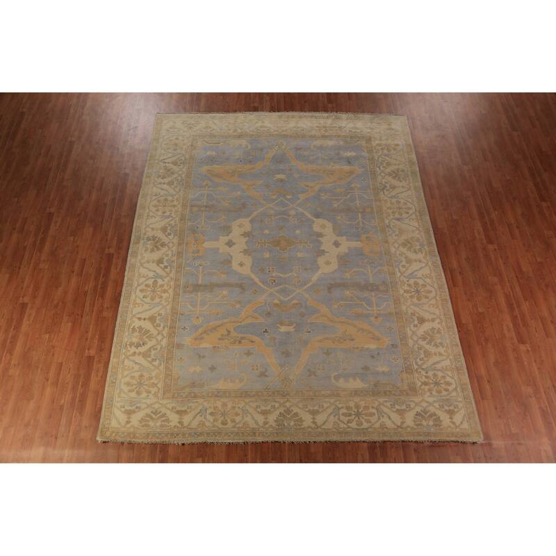Oushak Indian Area Rug Hand-Knotted Nursery Wool Carpet - 9'4"x 11'8"