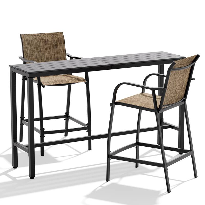 Outdoor Patio Bar Stools Set Rectangle Bar Table with Barstools
