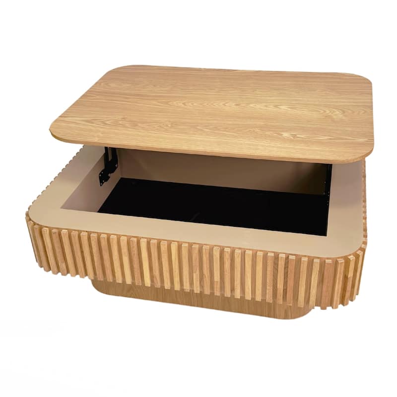 Coffee Table Solid Wood Veneered Modern Coffee Table Accent Tea Table with Storage and Adjustable Height for Living Room