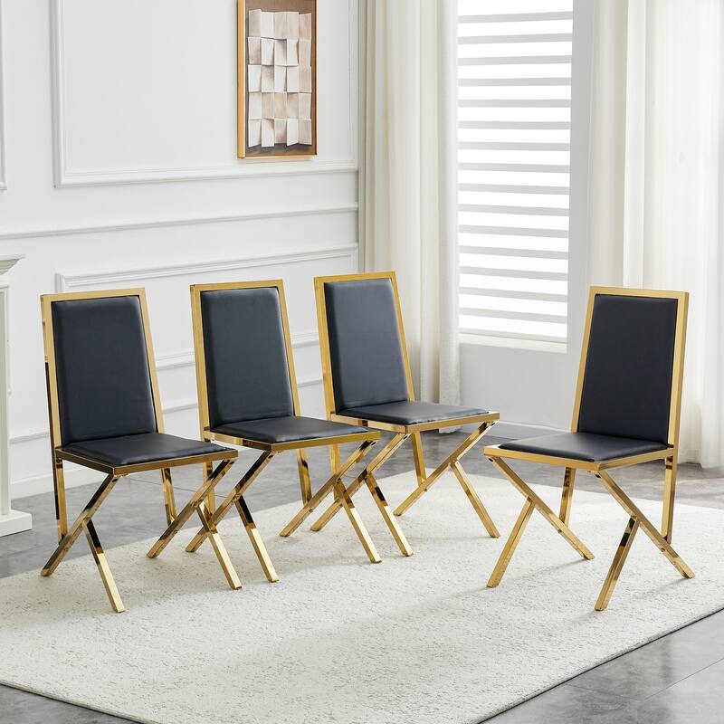 4-Pack Metal Framed PU Dining Chairs: Ergonomic Design, A Simple And Luxurious Choice Featuring Unique Gold Legs