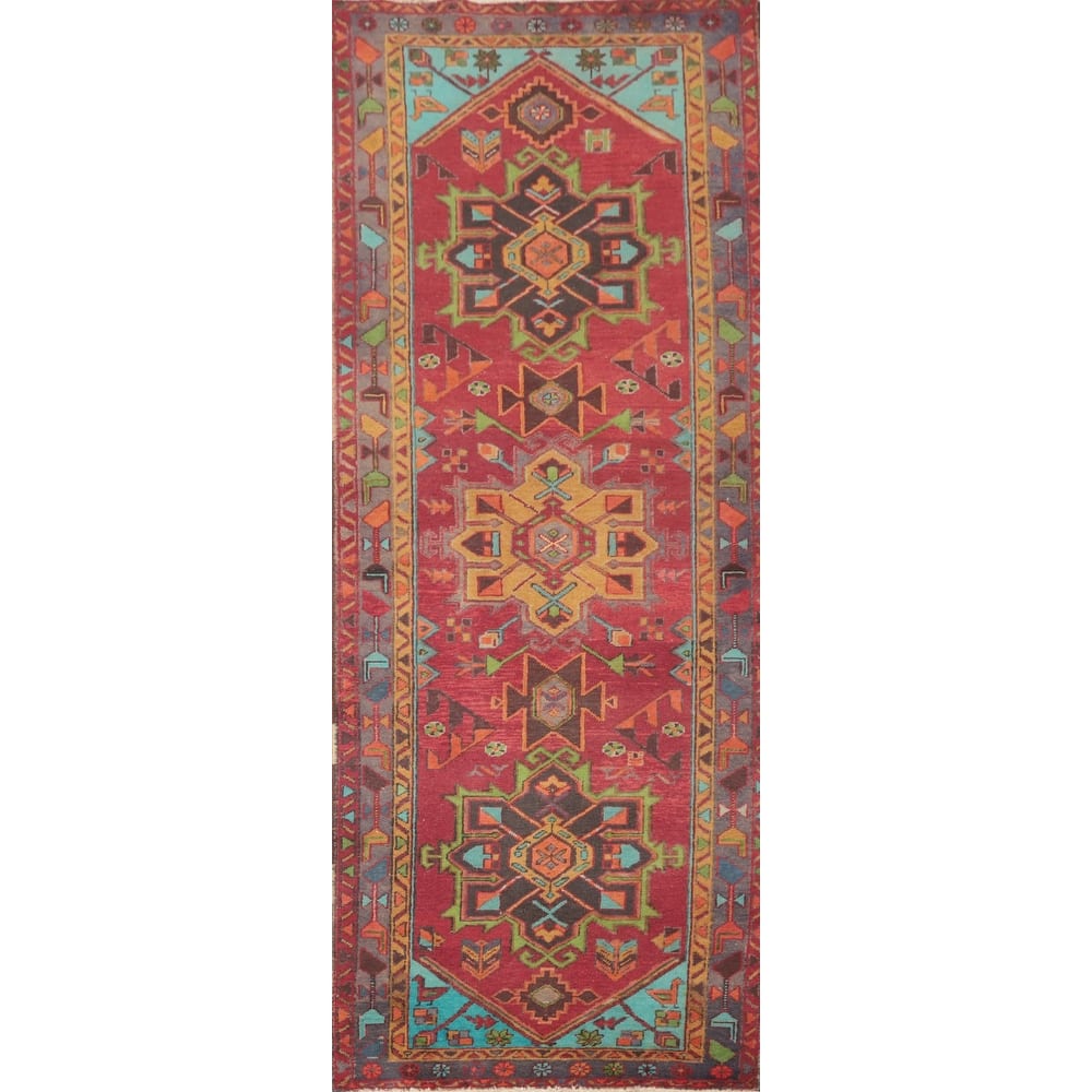 Hand Knotted Oriental 100% Wool Carpet Traditional Geometric Red Ardebil Runner Rug - 10' 2'' X 3' 3''