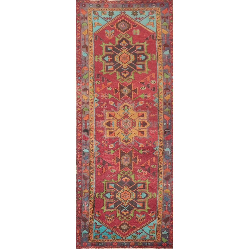 Hand Knotted Oriental 100% Wool Carpet Traditional Geometric Red Ardebil Runner Rug - 10' 2'' X 3' 3''