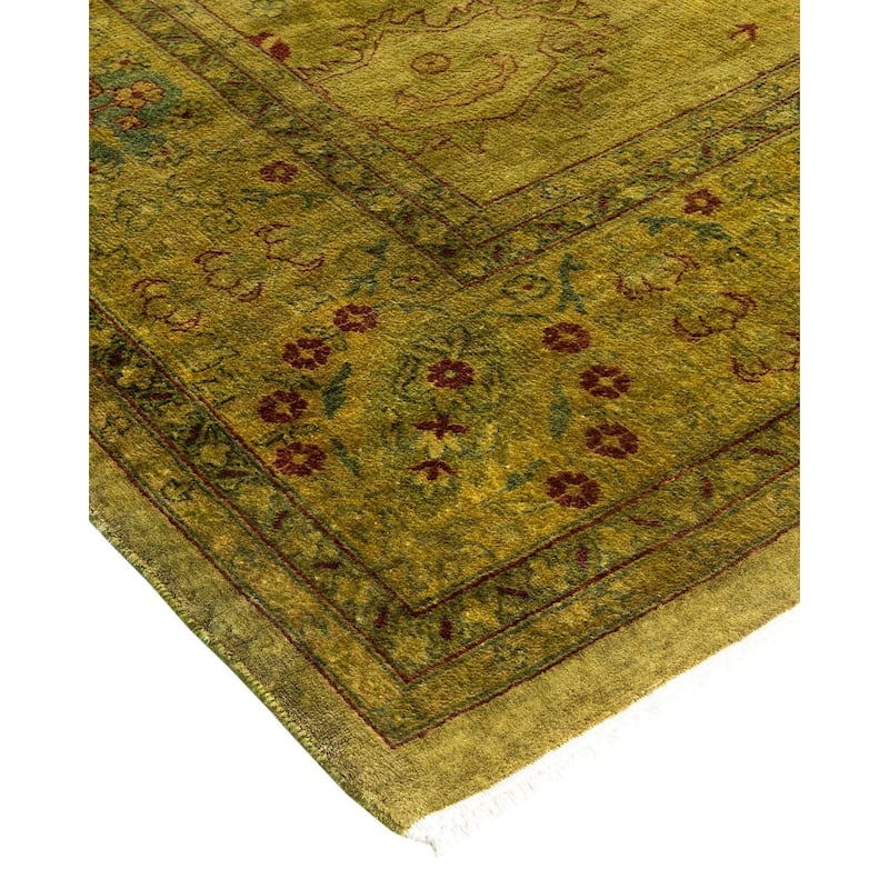 Overton Hand Knotted Wool Vintage Inspired Modern Contemporary Overdyed Gold Area Rug - 6' 3" x 9' 5"