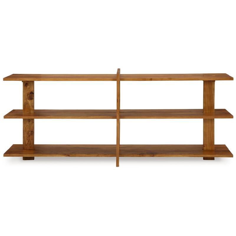 Console Sofa Table, 3 Open Shelves, Brown 78 Inch Solid Acacia Wood