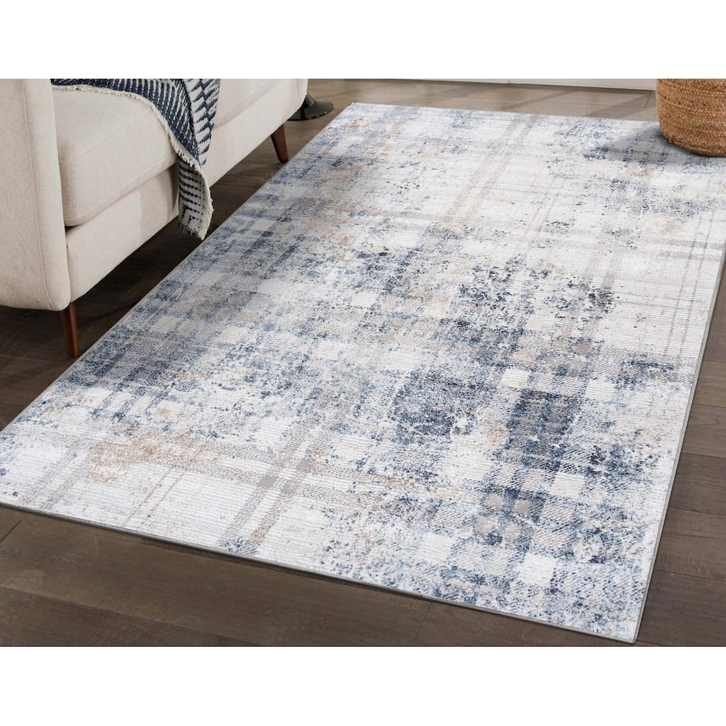 Luxe Weavers Distressed Plaid Area Rug, Farmhouse Carpet