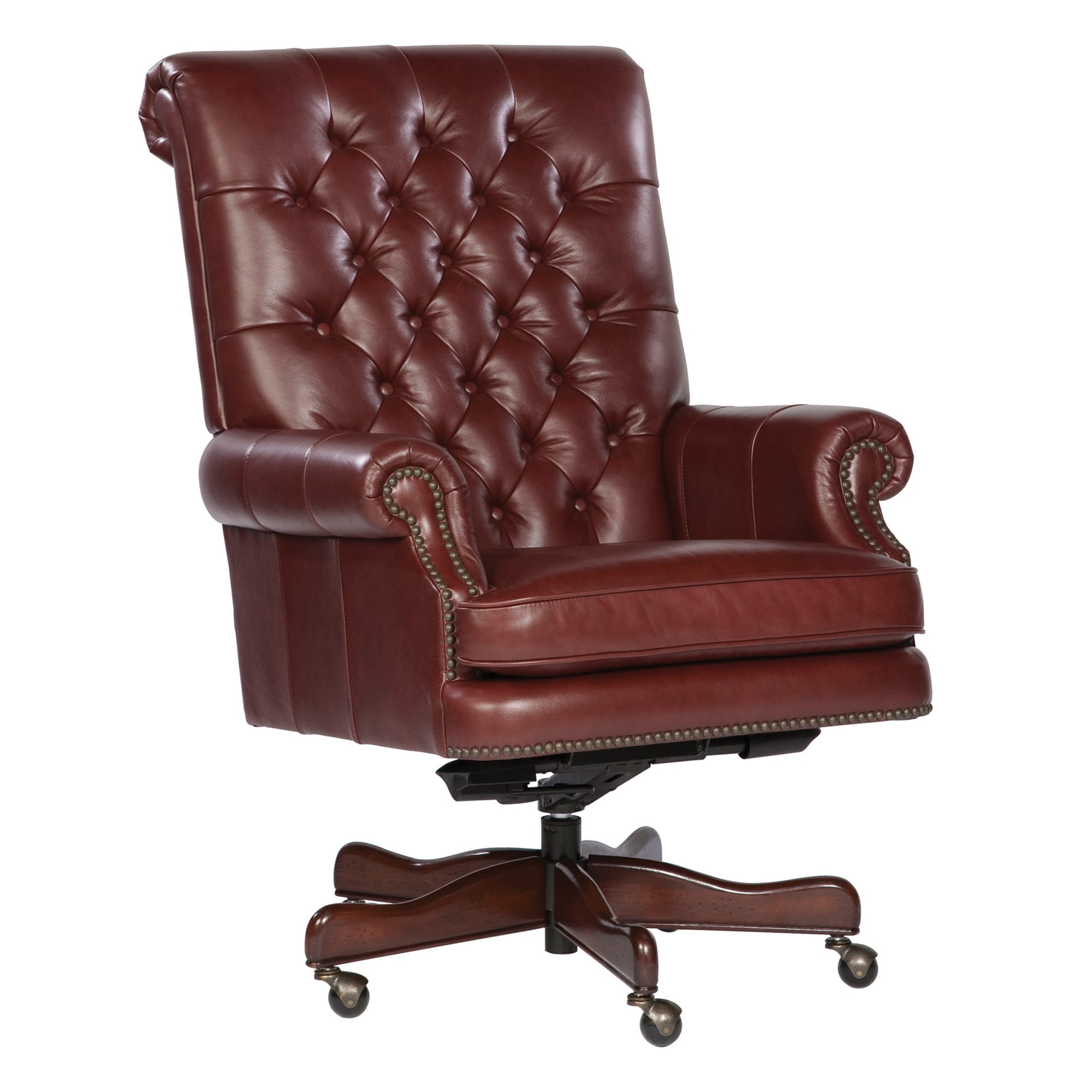 Hekman Executive Tilt Swivel Leather Chair in Merlot