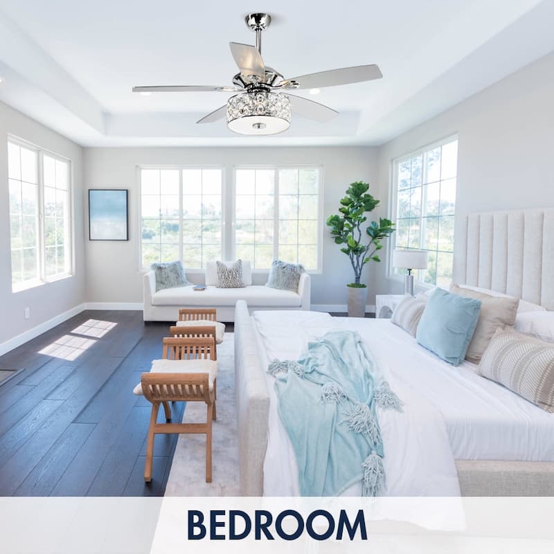 52" Indoor Chrome Crystal Chandelier Ceiling Fan with Light and Remote Control - 52 in. W X 52 in. D X 19.3 in. H