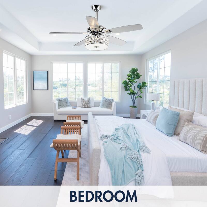 52 in. Indoor Chrome Crystal Chandelier Ceiling Fan with Light and Remote Control - 52 in. W X 52 in. D X 19.3 in. H