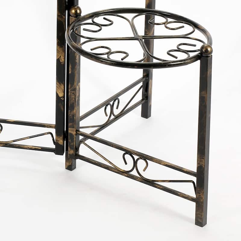 24.41" Three Tier Heart Clover Black / Gold Round Plant Stand