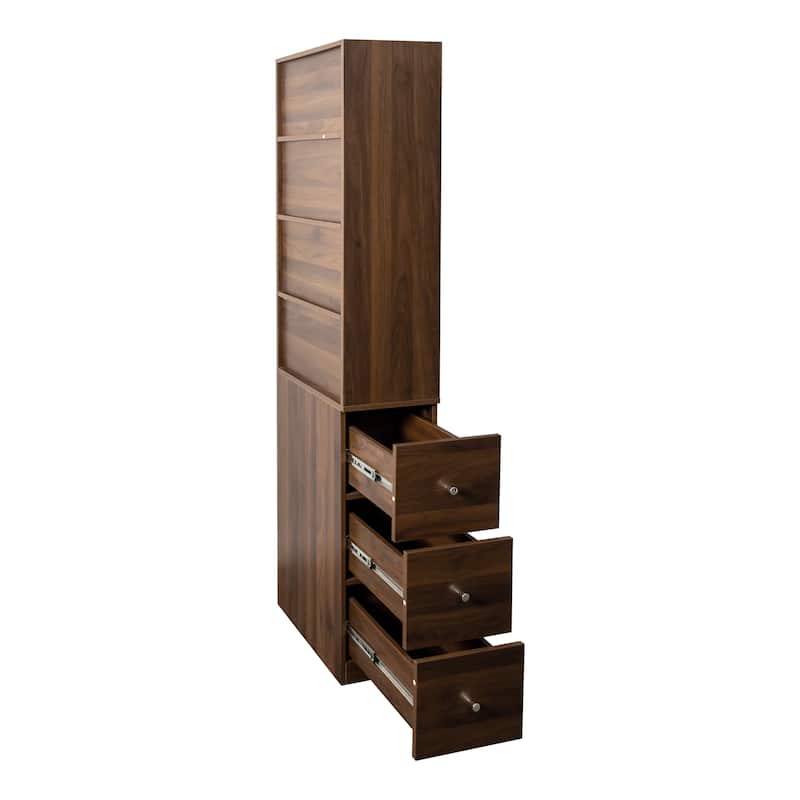 70.87"H Display & Storage Cabinet – 4-Tier Shelves, 3 Side Drawers, Modern Wooden Tall Bookcase for Living Room, Home Office