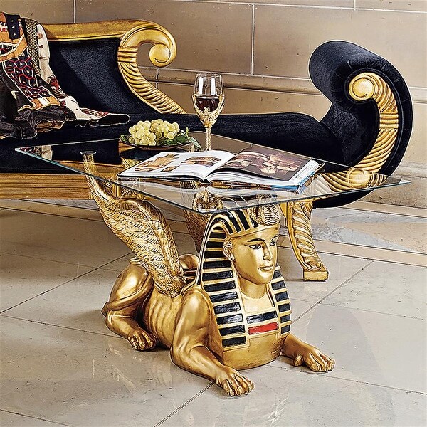 Design Toscano Golden Egyptian Sphinx Glass-Topped Sculptural