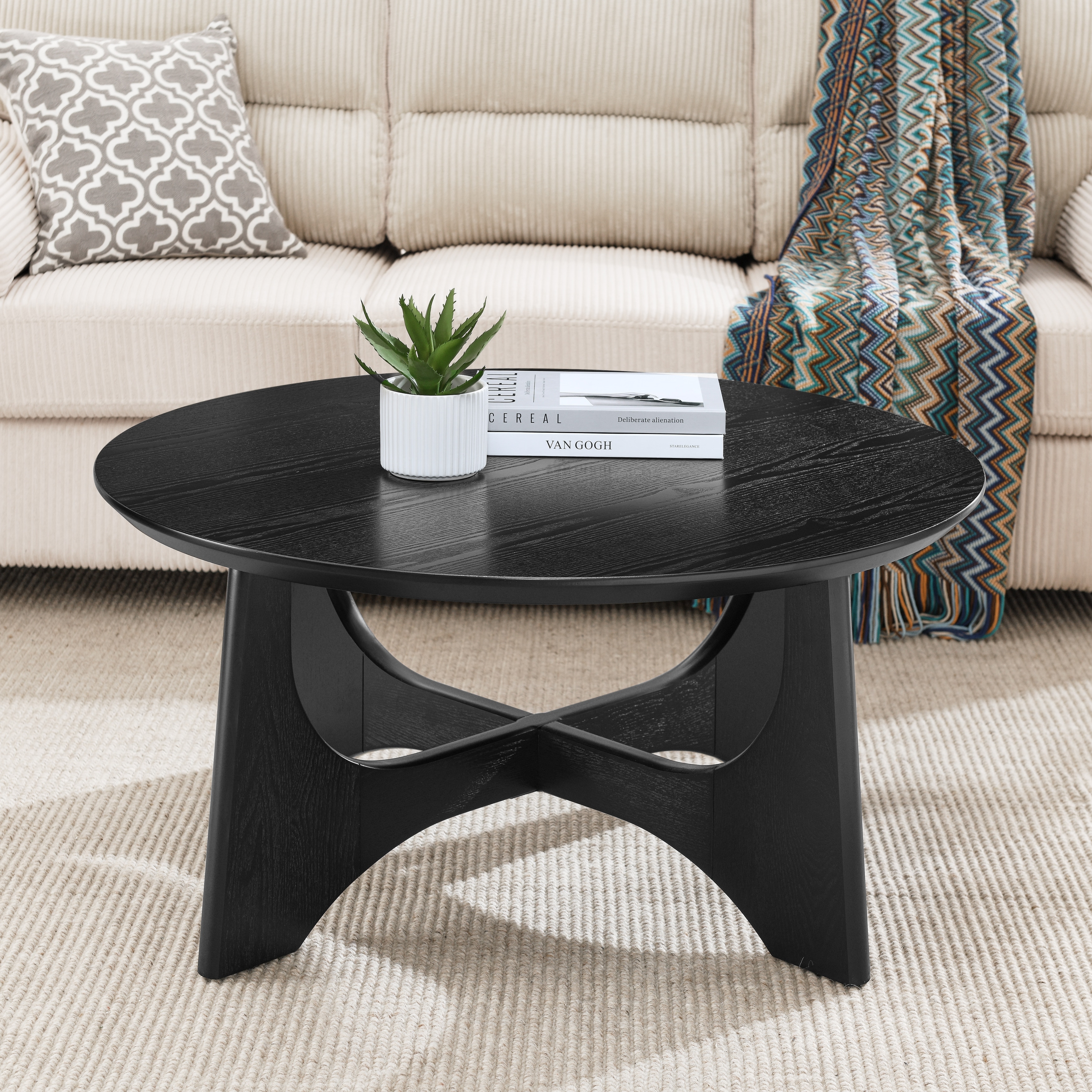 Brixton Round Coffee Table MDF with Cross Leg Base Design by GDFStudio
