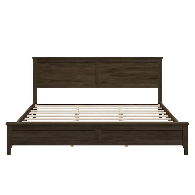 Modern Stylish Simple Wood Platform Bed with Wood Slat Support and Tapered Wood Legs, Low Profile Panel Bed with Headboard