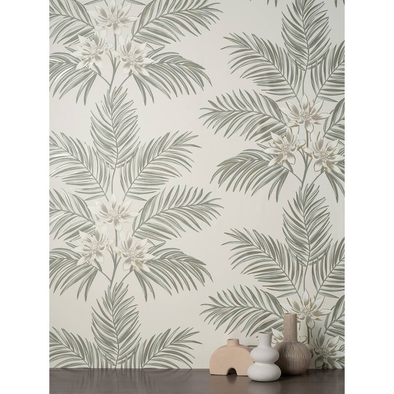Fine Decor Bali Light Grey Palm Wallpaper