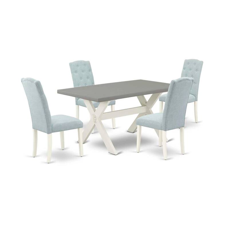 HomeStock 5-Piece Rectangle Natural Oak Finish Solid Wood Top Dining Table with 4 Upholstered Chairs