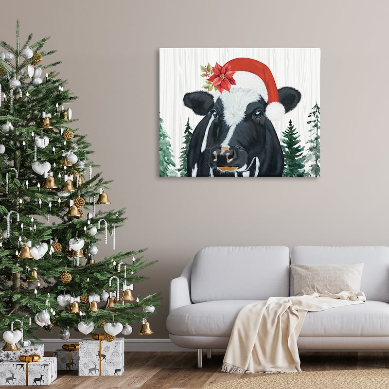 Stupell Christmas Hat Cow Portrait Canvas Wall Art Design By Ashley Justice