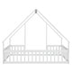 preview thumbnail 5 of 7, Full Size Wood House-Shaped Floor Bed with Fence and Guardrails, White