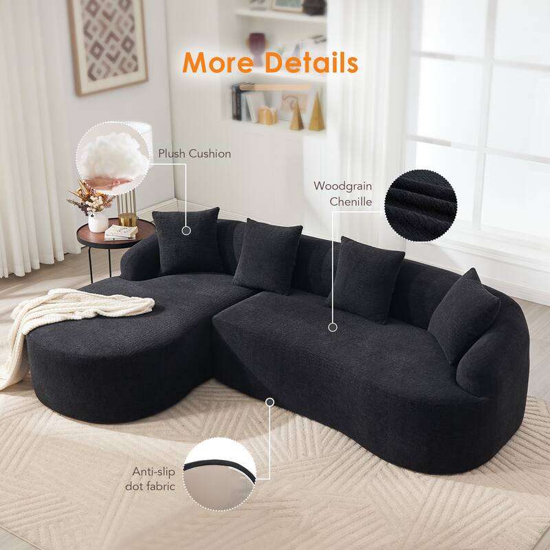 Full Compression Sponge L-Shape Sectional Sofa with Curved Chaise