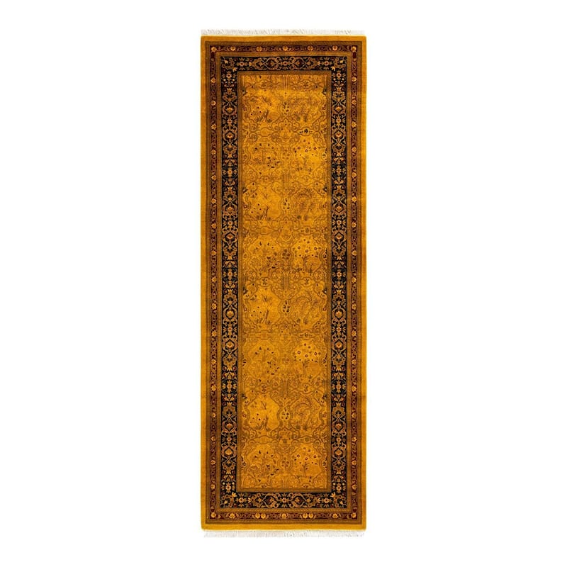 Overton Hand Knotted Wool Vintage Inspired Modern Contemporary Overdyed Gold Runner Rug - 2' 7" x 8' 0"