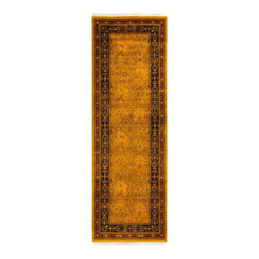 Overton Hand Knotted Wool Vintage Inspired Modern Contemporary Overdyed Gold Runner Rug - 2' 7" x 8' 0"