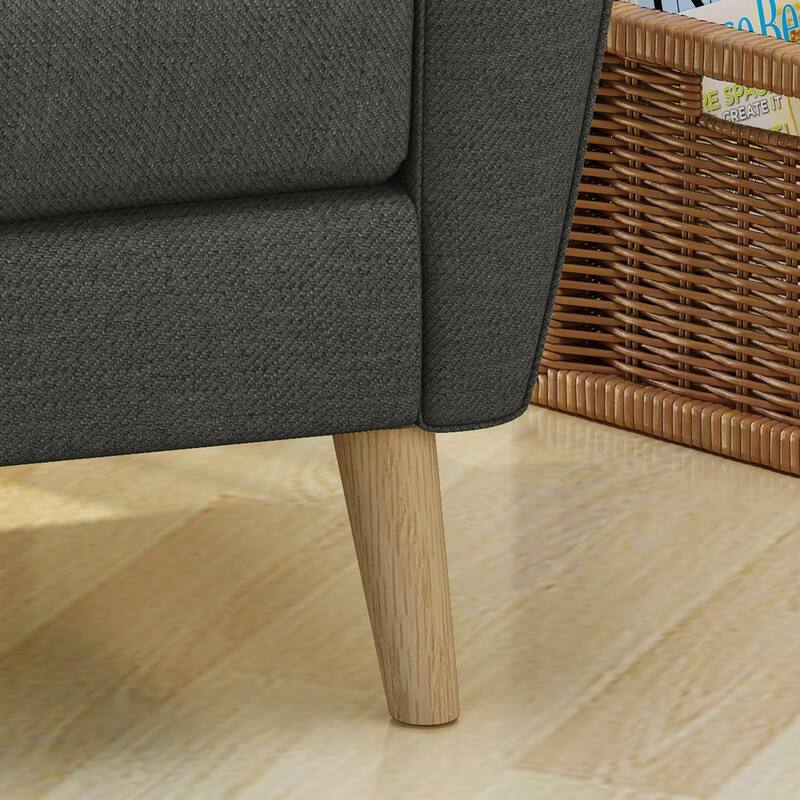 Roomfitters Mid-Century Fabric Club Chair with Channel Stitching, Cushioned Seat and Wooden Legs for Living Room Comfort