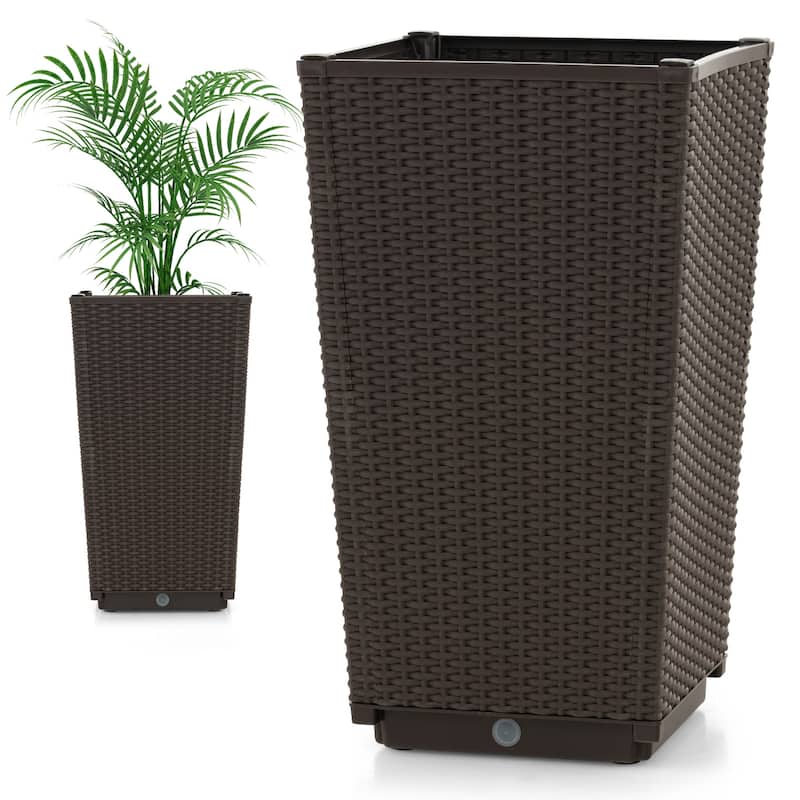 Costway 2PCS Outdoor Wicker Flower Pot 22.5''Tall Planters with - See Details
