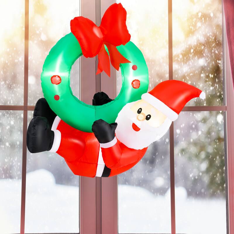 Gymax 4 Ft Blow up Santa Claus w/ LED Lights & Christmas Wreath - Multi - See Details - Multi - See Details - overstock.com/bedbathandbeyond.com