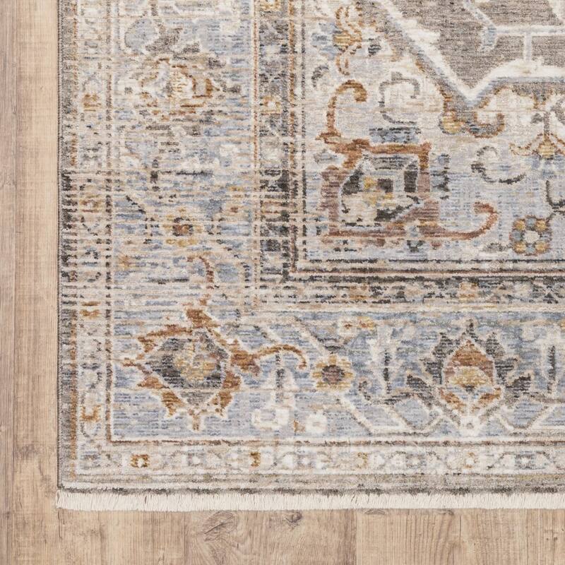 Grey Blue Machine Woven Medallion Indoor Area Rug