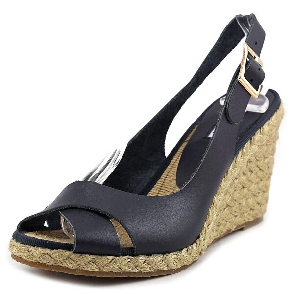 Dune London Kia Women Open Toe Leather Blue Wedge Sandal