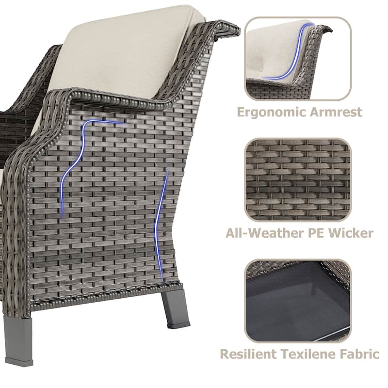 Cozywor 6-Piece Outdoor Patio Swivel Rocking Wicker Conversation Lounge Chairs with Side Table and Ottoman